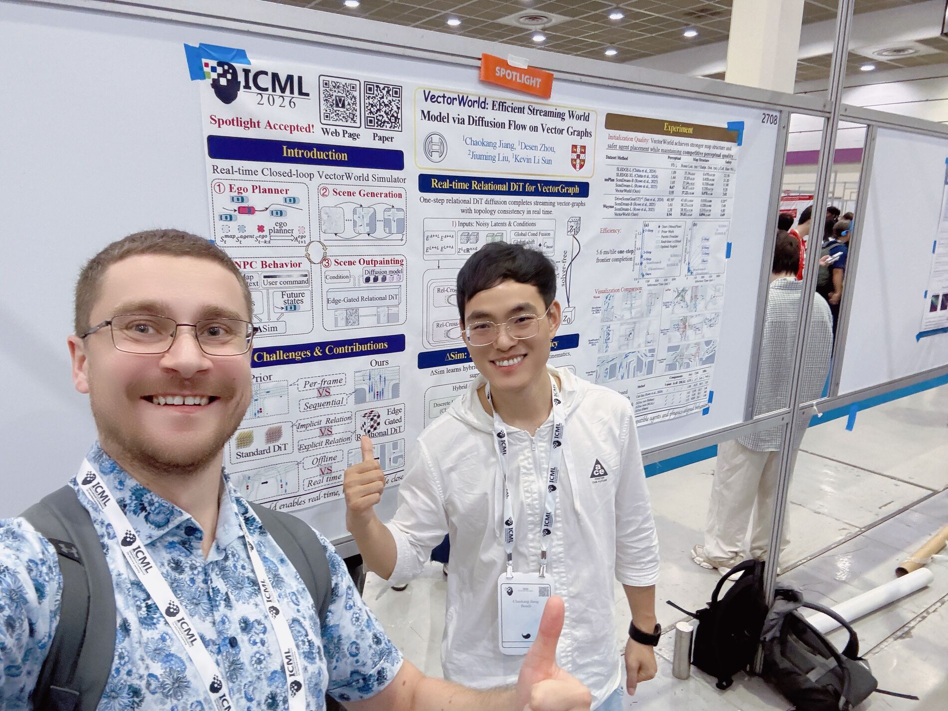 Chaokang Jiang with a fellow researcher at the VectorWorld poster, ICML 2026
